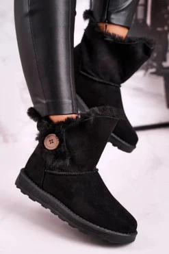 Hot Boto Damskie Śniegowce Zamszowe z Futerkiem Czarne Button