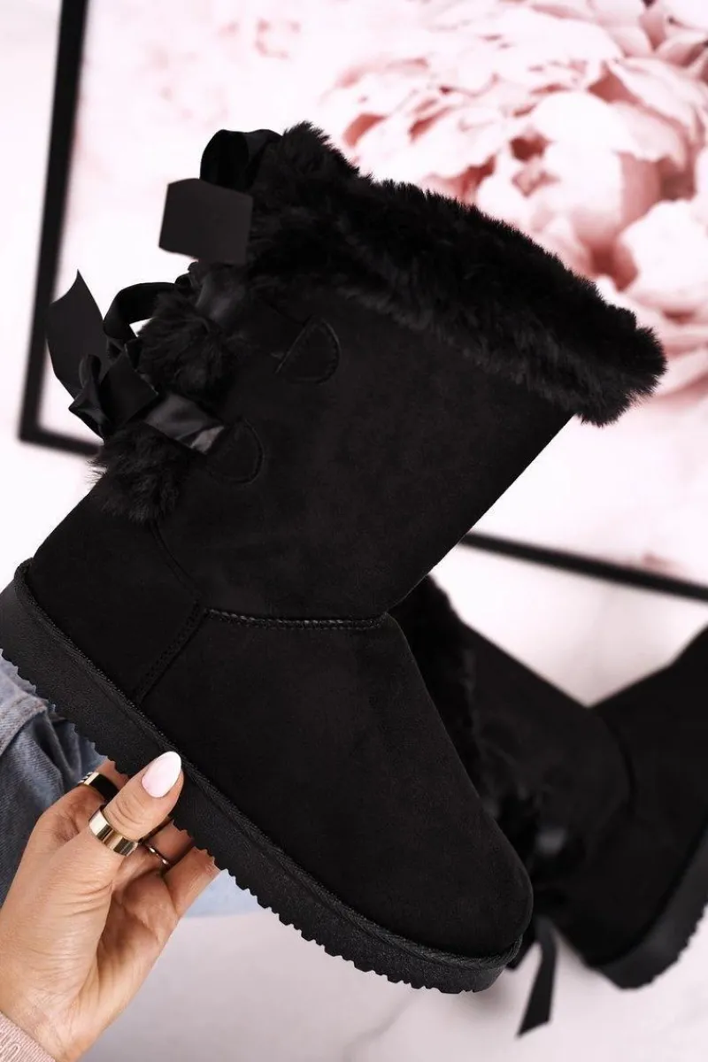 Best Boto Damskie Śniegowce Ze Wstążką Ocieplone Futerkiem Czarne Kaylee