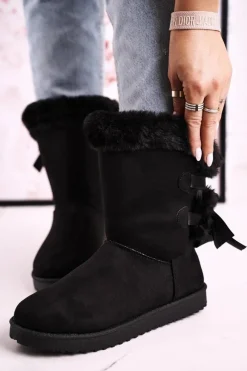 Best Boto Damskie Śniegowce Ze Wstążką Ocieplone Futerkiem Czarne Kaylee