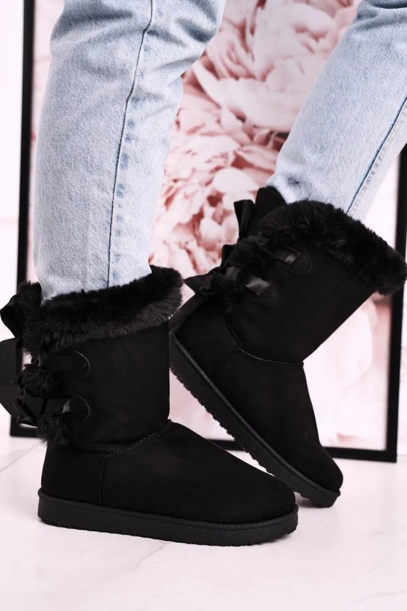 Best Boto Damskie Śniegowce Ze Wstążką Ocieplone Futerkiem Czarne Kaylee