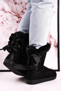 Best Boto Damskie Śniegowce Ze Wstążką Ocieplone Futerkiem Czarne Kaylee