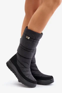 Damskie Śniegowce Ze Zdobieniem Progress PROGJ-24-147 Czarne Damskie Śniegowce Damskie|Kozaki Płaskie