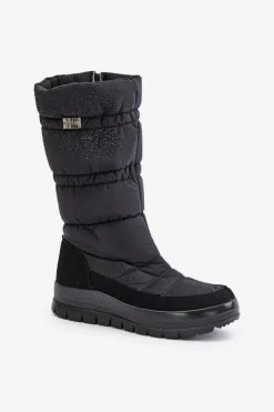 Damskie Śniegowce Ze Zdobieniem Progress PROGJ-24-147 Czarne Damskie Śniegowce Damskie|Kozaki Płaskie