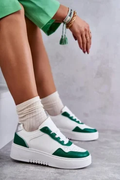 Clearance Damskie Niskie Buty Sportowe Na Platformie Biało-Zielone Kyllie Damskie Buty Sportowe Na Platformie|Sneakersy Damskie