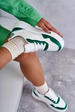 Clearance Damskie Niskie Buty Sportowe Na Platformie Biało-Zielone Kyllie Damskie Buty Sportowe Na Platformie|Sneakersy Damskie