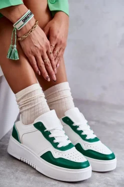 Clearance Damskie Niskie Buty Sportowe Na Platformie Biało-Zielone Kyllie Damskie Buty Sportowe Na Platformie|Sneakersy Damskie