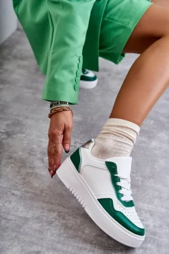 Clearance Damskie Niskie Buty Sportowe Na Platformie Biało-Zielone Kyllie Damskie Buty Sportowe Na Platformie|Sneakersy Damskie