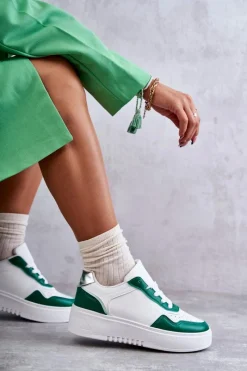 Clearance Damskie Niskie Buty Sportowe Na Platformie Biało-Zielone Kyllie Damskie Buty Sportowe Na Platformie|Sneakersy Damskie