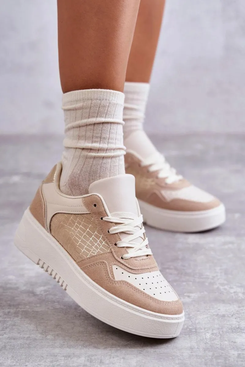 Outlet Damskie Niskie Buty Sportowe Na Platformie Beżowe Kyllie Damskie Buty Sportowe Na Platformie|Sneakersy Damskie