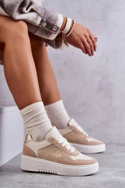 Outlet Damskie Niskie Buty Sportowe Na Platformie Beżowe Kyllie Damskie Buty Sportowe Na Platformie|Sneakersy Damskie
