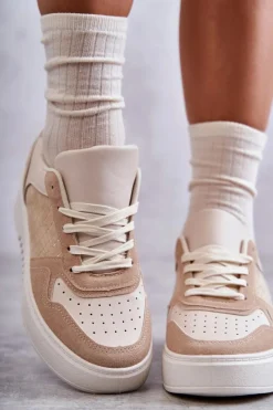 Outlet Damskie Niskie Buty Sportowe Na Platformie Beżowe Kyllie Damskie Buty Sportowe Na Platformie|Sneakersy Damskie