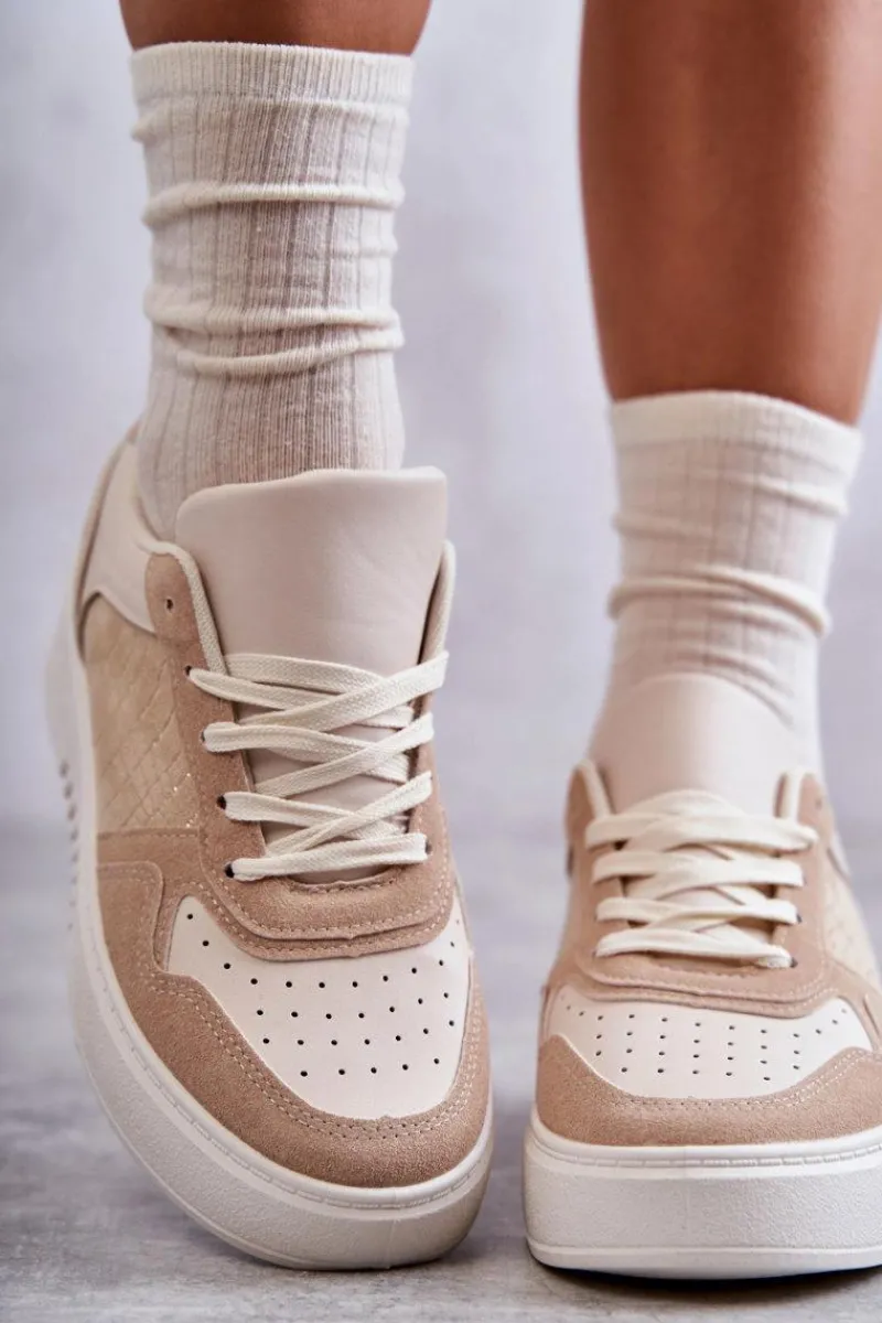 Outlet Damskie Niskie Buty Sportowe Na Platformie Beżowe Kyllie Damskie Buty Sportowe Na Platformie|Sneakersy Damskie