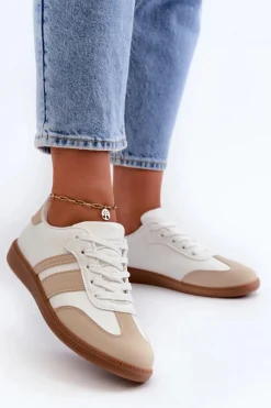 Boto Damskie Niskie Eko Skórzane Sneakersy Beżowe Dorvalia