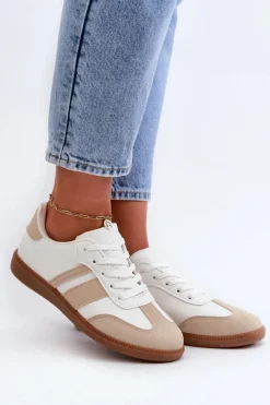 Boto Damskie Niskie Eko Skórzane Sneakersy Beżowe Dorvalia