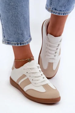 Boto Damskie Niskie Eko Skórzane Sneakersy Beżowe Dorvalia