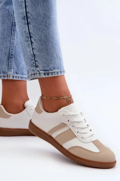 Boto Damskie Niskie Eko Skórzane Sneakersy Beżowe Dorvalia