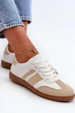 Boto Damskie Niskie Eko Skórzane Sneakersy Beżowe Dorvalia