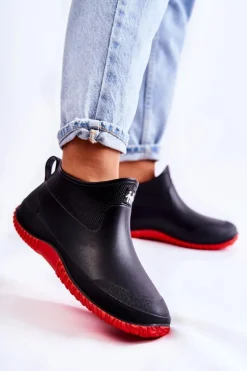 Hot Damskie Niskie Kalosze Czarno-Czerwone Eldora Damskie Kalosze Damskie