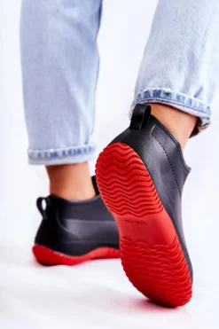 Hot Damskie Niskie Kalosze Czarno-Czerwone Eldora Damskie Kalosze Damskie