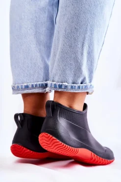 Hot Damskie Niskie Kalosze Czarno-Czerwone Eldora Damskie Kalosze Damskie