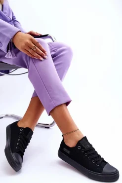 Trampki Damskie Big Star|Trampki Damskie Niskie>Big Star Shoes Damskie Niskie Materiałowe Trampki Big Star KK274009 Czarne Czarny