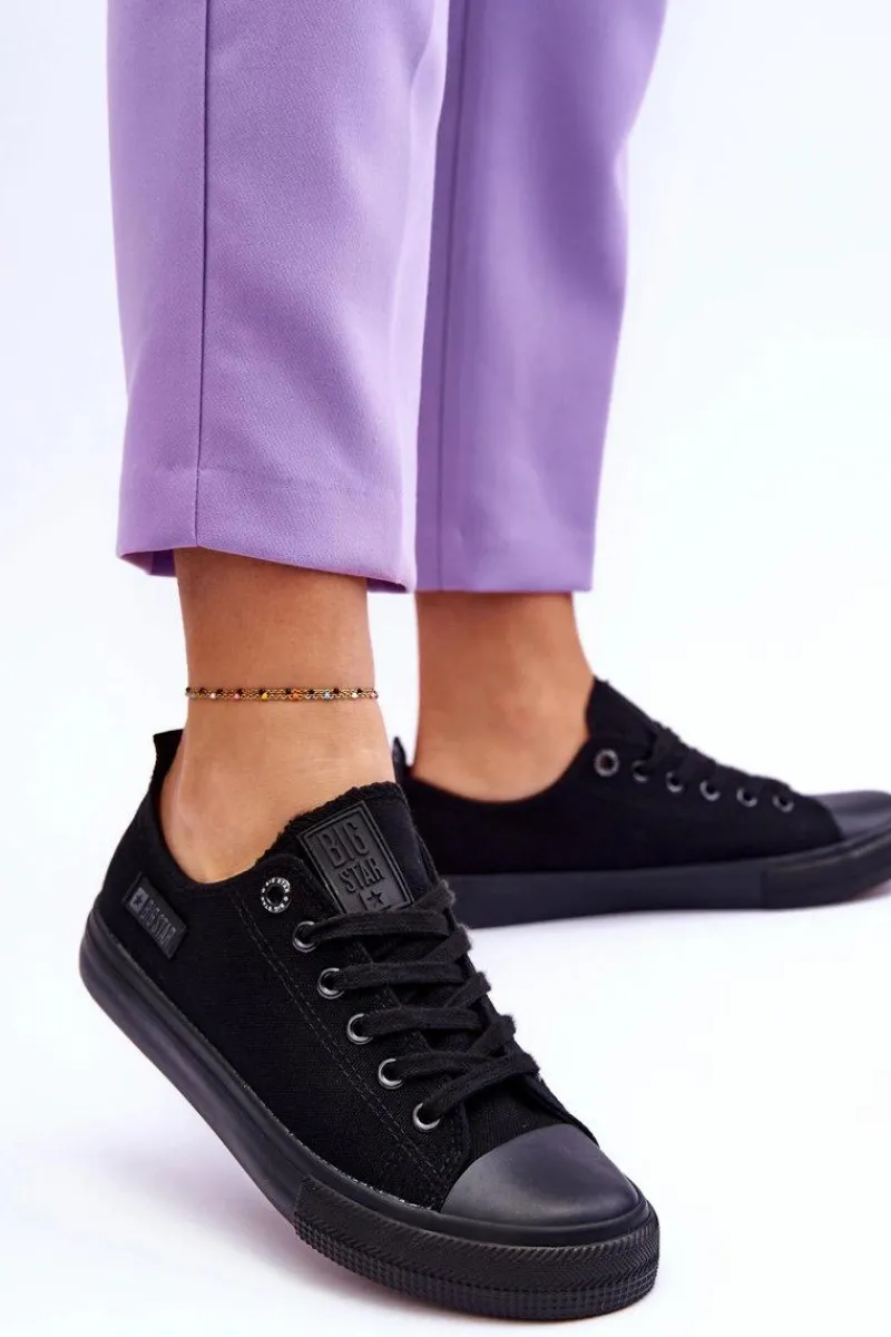 Trampki Damskie Big Star|Trampki Damskie Niskie>Big Star Shoes Damskie Niskie Materiałowe Trampki Big Star KK274009 Czarne Czarny