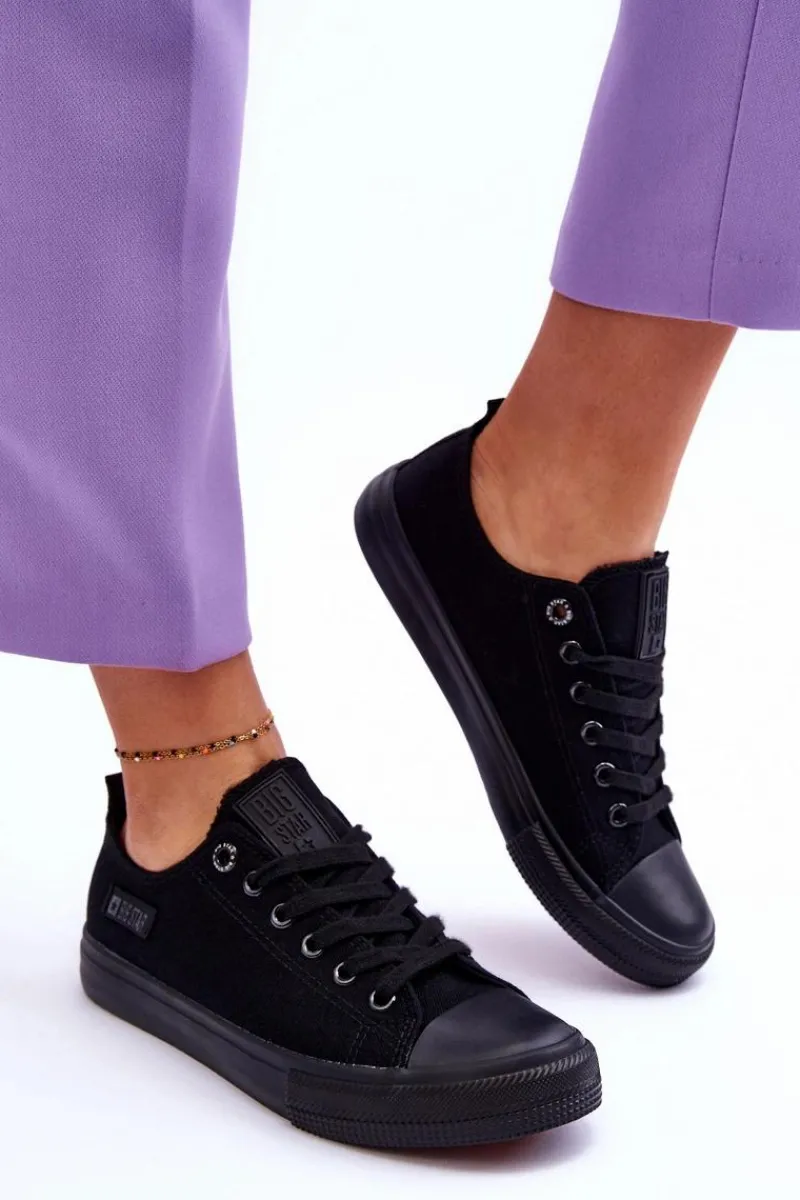 Trampki Damskie Big Star|Trampki Damskie Niskie>Big Star Shoes Damskie Niskie Materiałowe Trampki Big Star KK274009 Czarne Czarny