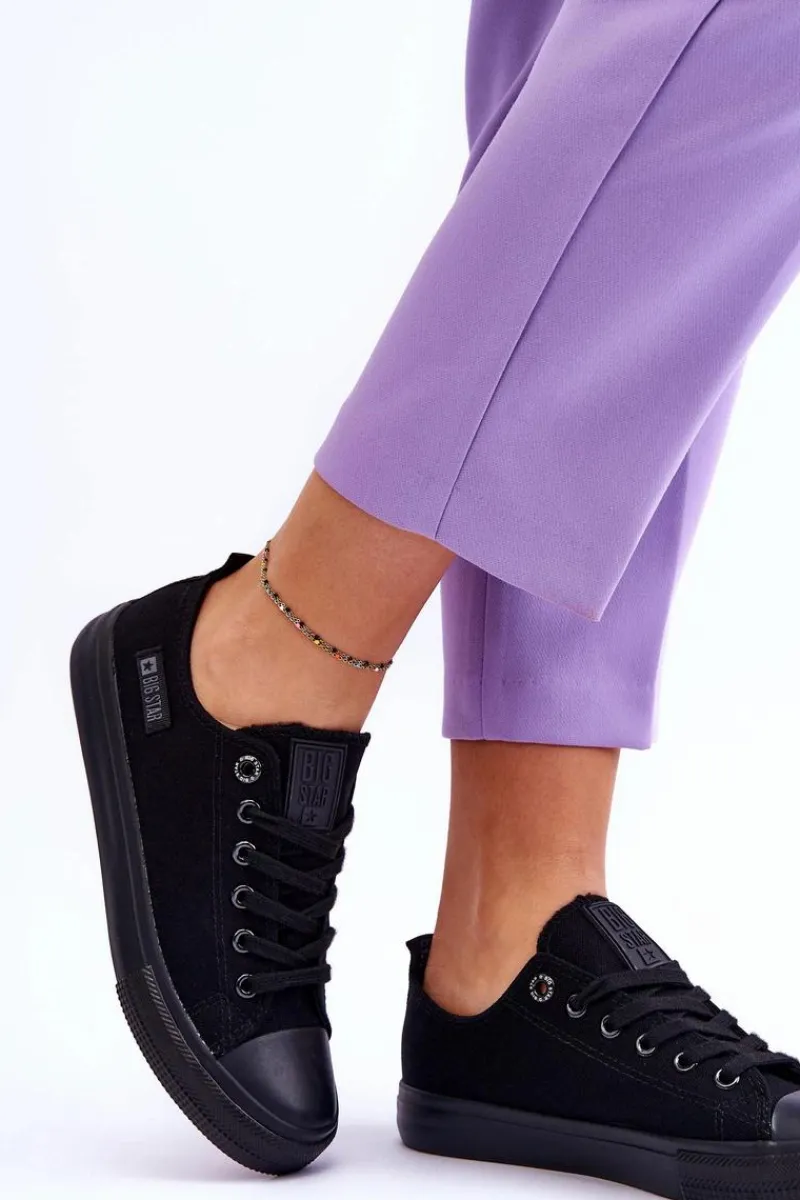 Trampki Damskie Big Star|Trampki Damskie Niskie>Big Star Shoes Damskie Niskie Materiałowe Trampki Big Star KK274009 Czarne Czarny