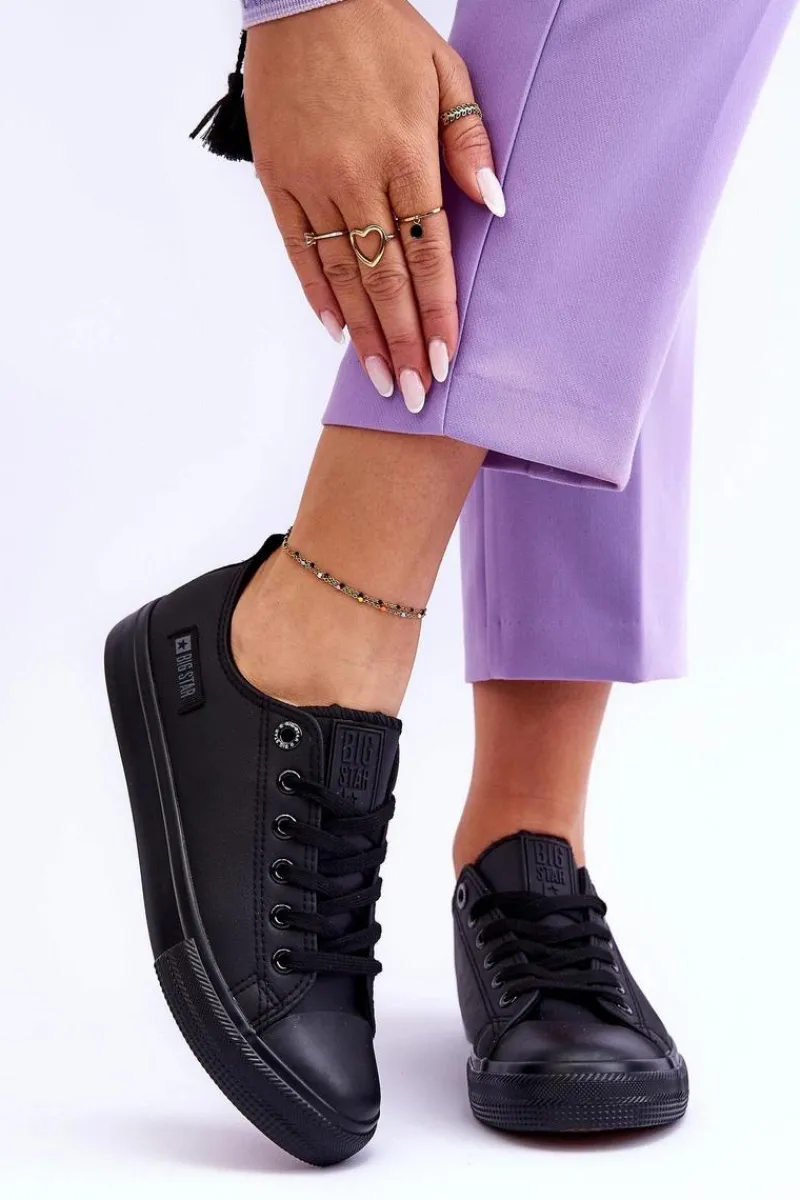 Trampki Damskie Big Star|Trampki Damskie Niskie>Big Star Shoes Damskie Niskie Skórzane Trampki Big Star KK274011 Czarne