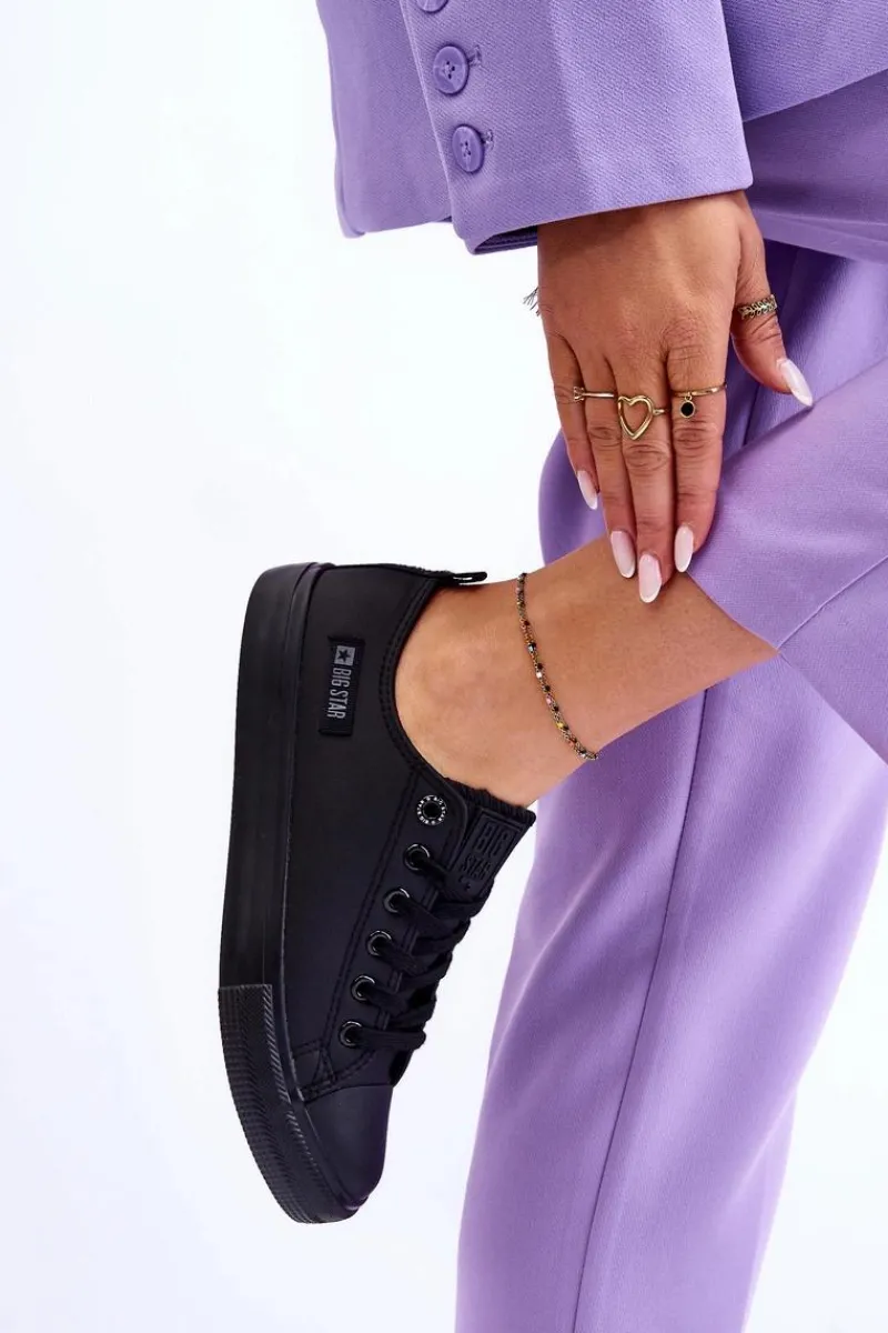 Trampki Damskie Big Star|Trampki Damskie Niskie>Big Star Shoes Damskie Niskie Skórzane Trampki Big Star KK274011 Czarne