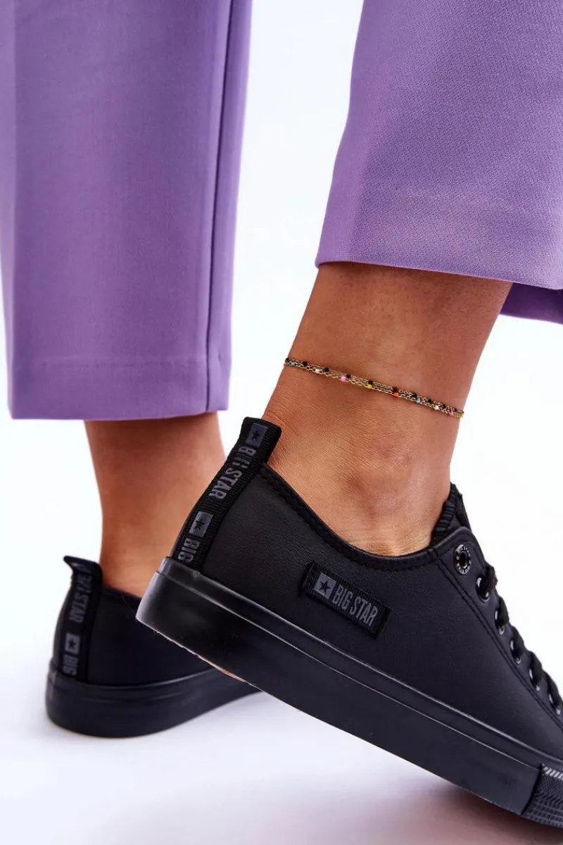 Trampki Damskie Big Star|Trampki Damskie Niskie>Big Star Shoes Damskie Niskie Skórzane Trampki Big Star KK274011 Czarne