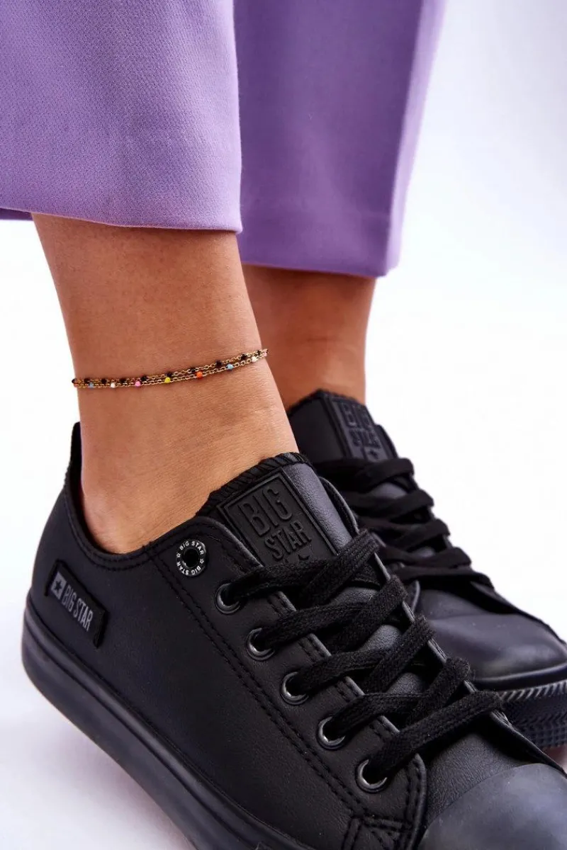 Trampki Damskie Big Star|Trampki Damskie Niskie>Big Star Shoes Damskie Niskie Skórzane Trampki Big Star KK274011 Czarne