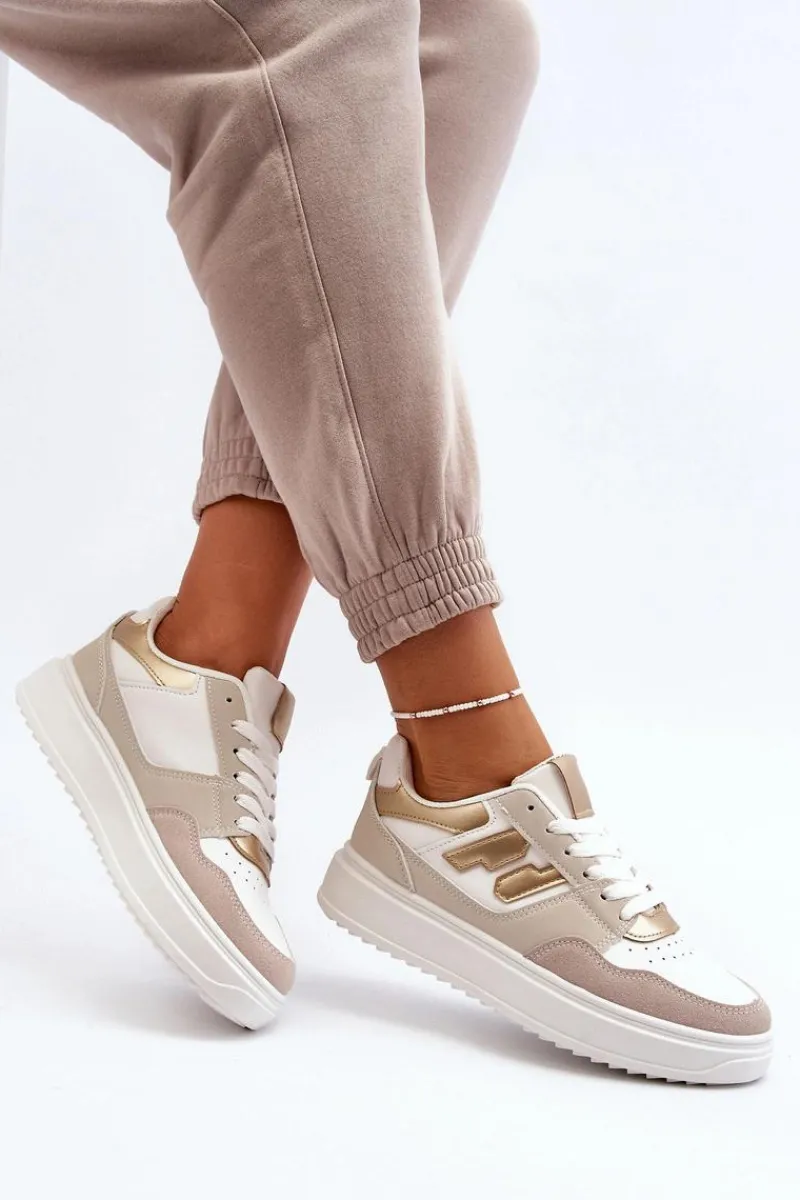 Outlet Boto Damskie Niskie Sneakersy Beżowe Regines Beżowy