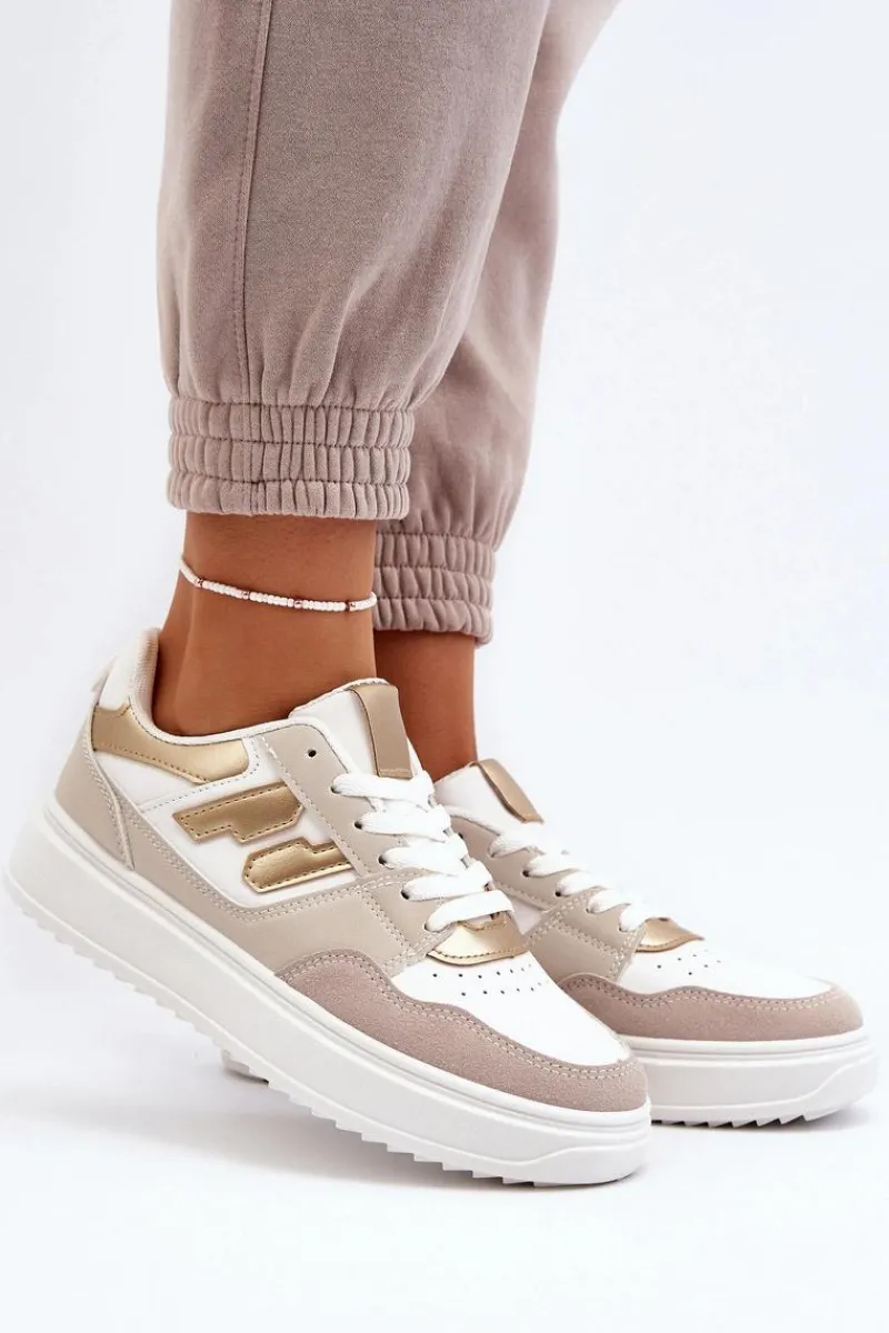 Outlet Boto Damskie Niskie Sneakersy Beżowe Regines Beżowy