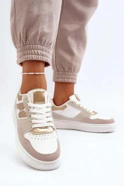 Outlet Boto Damskie Niskie Sneakersy Beżowe Regines Beżowy