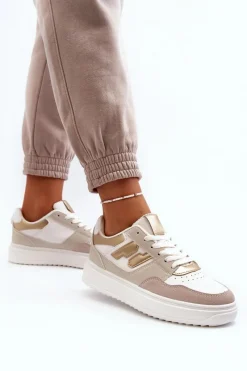 Outlet Boto Damskie Niskie Sneakersy Beżowe Regines Beżowy