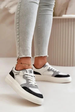 Best Big Star Shoes Damskie Niskie Sneakersy Z Eko Skóry Big Star OO274028 Biało-Szare Biały