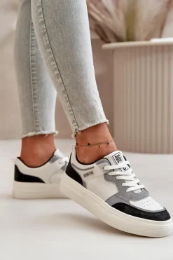 Best Big Star Shoes Damskie Niskie Sneakersy Z Eko Skóry Big Star OO274028 Biało-Szare Biały