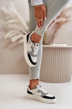 Best Big Star Shoes Damskie Niskie Sneakersy Z Eko Skóry Big Star OO274028 Biało-Szare Biały