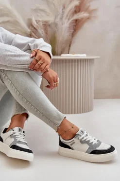 Best Big Star Shoes Damskie Niskie Sneakersy Z Eko Skóry Big Star OO274028 Biało-Szare Biały