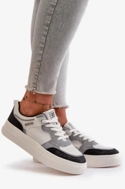 Best Big Star Shoes Damskie Niskie Sneakersy Z Eko Skóry Big Star OO274028 Biało-Szare Biały