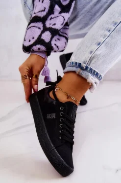 New Damskie Niskie Tenisówki Big Star JJ274563 Czarne Damskie Trampki Damskie Big Star|Trampki Damskie Niskie