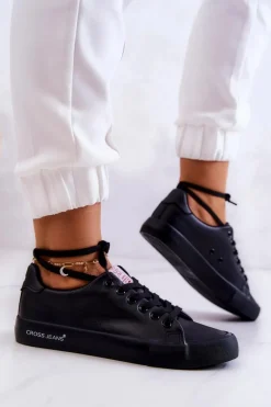 Discount Cross Jeans Damskie Niskie Tenisówki JJ2R4054C Czarne Czarny