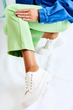 Trampki Damskie Niskie></noscript>Boto Damskie Niskie Trampki Materiałowe Białe Gueso