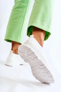 Trampki Damskie Niskie></noscript>Boto Damskie Niskie Trampki Materiałowe Białe Gueso