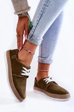 New Big Star Shoes Damskie Niskie Trampki Memory Foam System Big Star KK276007 Khaki