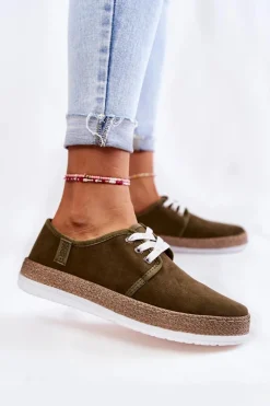 New Big Star Shoes Damskie Niskie Trampki Memory Foam System Big Star KK276007 Khaki