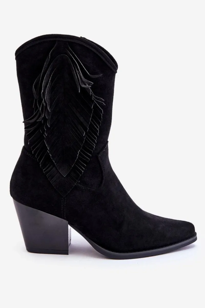 Kozaki Wiosenne|Kozaki Ażurowe>Damskie buty S.Barski Damskie Niskie Zamszowe Kozaki Kowbojki Czarne Elyse