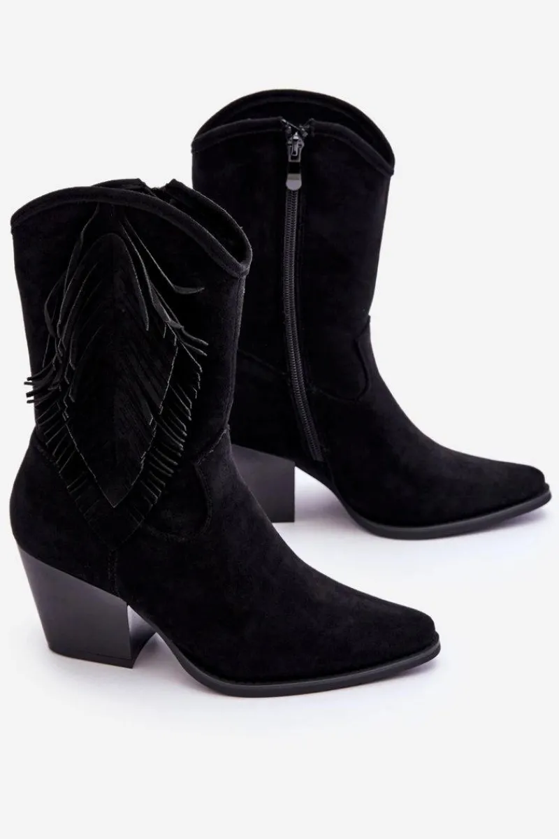 Kozaki Wiosenne|Kozaki Ażurowe>Damskie buty S.Barski Damskie Niskie Zamszowe Kozaki Kowbojki Czarne Elyse