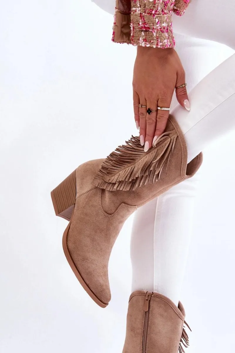 Clearance Damskie Niskie Zamszowe Kozaki Kowbojki Beżowe Elyse Damskie Kozaki Wiosenne|Kozaki Ażurowe